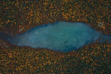 Blue Lake In The Autumn Forest