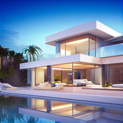 Fototapete - Modern residential building with swimming pool