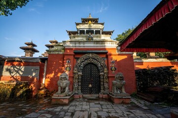 Wall Mural - Taleju temple entrance with lion statues in Kathmandu