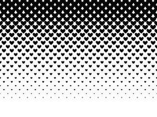 Seamless halftone pattern with black heart symbol. Black hearts on transparent background.