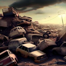 A Car Dump With An Endless Going Into The Distance