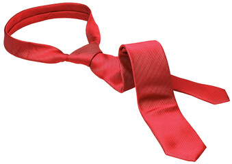 Red men's tie taken off  leisure free time concept, isolated