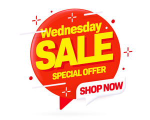 Sticker - Wednesday sale. Sticker or label template vector illustration. Special offer on wednesday marketing promotion. Shopping event announcement. Discount clearance advertisement