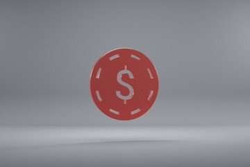 Aufkleber - Beautiful illustration Poker Token red symbol icons on a grey background. 3d rendering illustration. Background pattern for design.