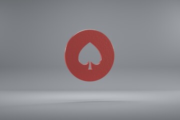 Aufkleber - Beautiful illustration Spades Token red symbol icons on a grey background. 3d rendering illustration. Background pattern for design.
