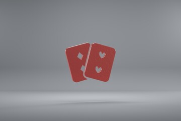 Aufkleber - Beautiful illustration Pair of Cards red symbol icons on a grey background. 3d rendering illustration. Background pattern for design.