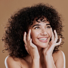 beauty, woman and skincare, health and wellness for a latin female on a brown studio background. ski