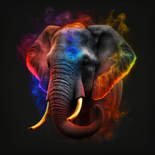 Digital Portrait Of A Elephant With Spectrum Colors