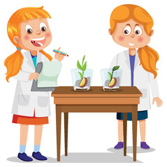 Wall Mural - Scientist kids doing science experiment