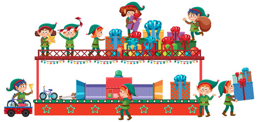 Wall Mural - Elves making Christmas presents