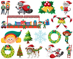 Wall Mural - Christmas characters and elements set