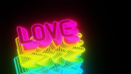 Poster - Beautiful Abstract neon background words Love on a black background. 3d rendering illustration Background pattern for design.