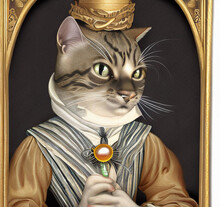 My New Party Suit. Cat Baroque Art. New Year Series. Oil Digital Art Painting. Anthropomorphic Drawings.