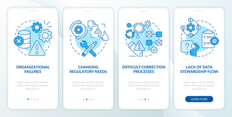 Wall Mural - Database regulation issues blue onboarding mobile app screen. Walkthrough 4 steps editable graphic instructions with linear concepts. UI, UX, GUI template. Myriad Pro-Bold, Regular fonts used