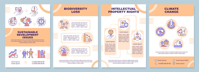 Sustainable development issues brochure template. Leaflet design with linear icons. Editable 4 vector layouts for presentation, annual reports. Arial-Black, Myriad Pro-Regular fonts used