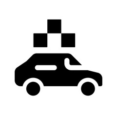 Wall Mural - Taxi with checker black glyph ui icon. Passenger vehicle. Transportation service. User interface design. Silhouette symbol on white space. Solid pictogram for web, mobile. Isolated vector illustration