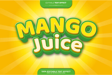 Mango juice 3D Editable text effect vector illustration