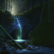 Moonlit Waterfall In The Forest