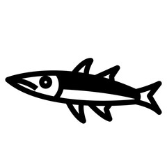 Wall Mural - Barracuda fish, fish icon glyph style. Black colour Isolate on transparency background