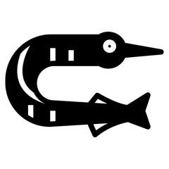 Wall Mural - Garfish, fish icon glyph style. Black colour Isolate on transparency background