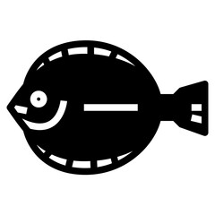 Wall Mural - halibut fish, fish icon glyph style. Black colour Isolate on transparency background
