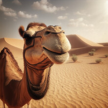 Portrait Of A Camel In The Desert