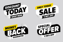 Only Today Sale Special Offer Stickers Set. Shopping Event Deal With Money Back Guarantee Label Template Collection. Sale Offer Advertisement Stickers Design Vector Illustration