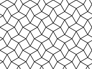 Poster - Diamond shapes and squares 3d effect repeating geometric tessellated vector pattern in black outline, PNG transparent background	