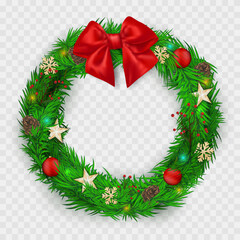 Wall Mural - Christmas spruce wreath with holiday decoration elements