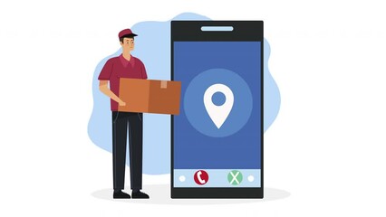 Sticker - delivery worker in smartphone character animation