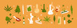 © anastasy_helter - Hand drawn abstract graphic clip art illustration of Medical Marijuana, smoking accessories set.Glass bong for smoking weed.Cannabis and weed legalization concept design.Trendy vector illustration.