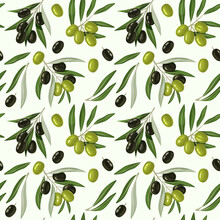 Seamless Pattern With Olive Branches And Leaves.