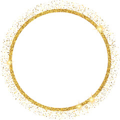 Wall Mural - gold glitter cirlce frame with sparkling stars isolated on transparent background illustration, luxu