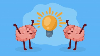 Canvas Print - brains organs with bulb comic characters