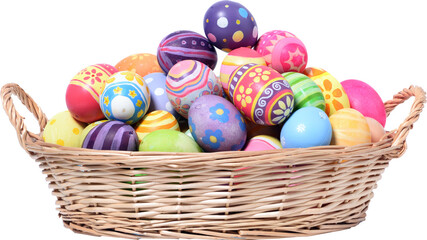 happy easter day colorful eggs in basket