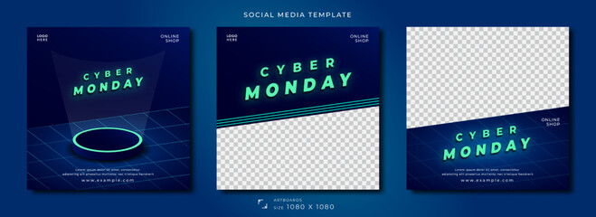 Cyber Monday Template, Social media post, sale template with color neon blue