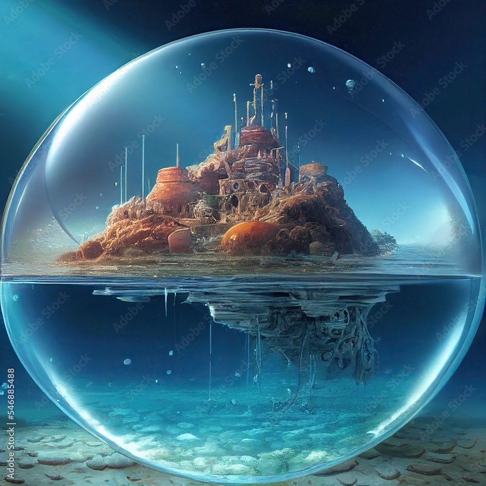 Underwater city in a bubble Stock Illustration | Adobe Stock