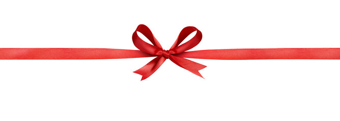 a large red ribbon bow in the centre of a long straight piece of ribbon to be used as a birthday or 