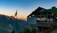 Trekkers Hut On Mountains Of Rangaroon Village With Scenic Beauty Of Kanchenjunga In Bake Side