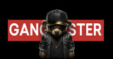 Fototapeta Pokój dzieciecy - Cute, funny teddy bear in a cap and with a chain on a black background. Gangster kars slogan with a bear doll. Vector illustration
