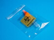 Medical waste. Biohazard specimen bag. Research by scientists about viruses and bacteria