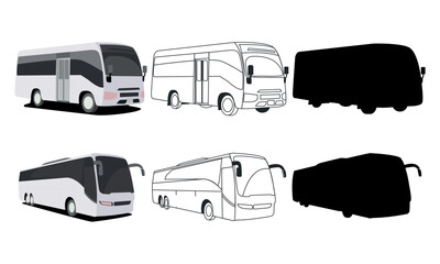 Cars of different types of illustrations set side view of the bus,  minibus.