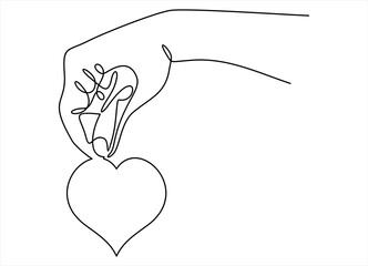 Wall Mural - One continuous line drawing of hand holding heart. illustration