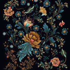 Wall Mural - floral pattern intricate design on a dark background. Generative AI Technology