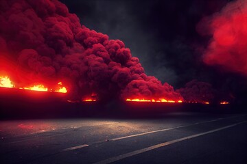 Wall Mural - Fire and smoke burning in the night