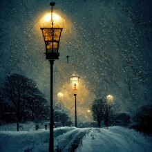 Samu Winter Evening Street Lamp Its Snowing 