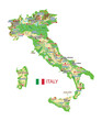 Colorful vector geographic Italy map. Italy map with rivers, lakes and mountains