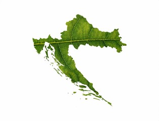 Canvas Print - Croatia map made of green leaves isolated on a White background ecology concept