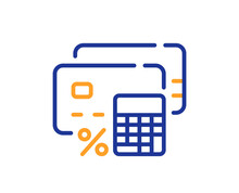 Money calculator line icon. Credit card sign. Calculate payment symbol. Colorful thin line outline concept. Linear style money calculator icon. Editable stroke. Vector