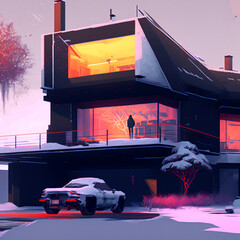 off grid home design digital art ai-generated